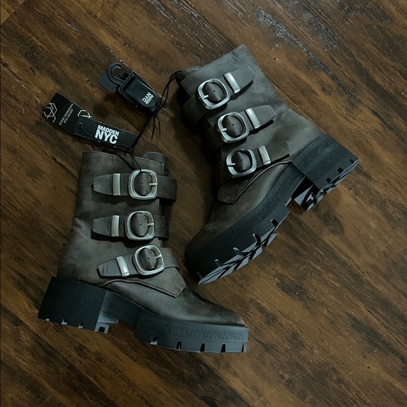 NWT Madden NYC Brown Buckle Strap Lug Sole Combat Boots Size 9 - Picture 6 of 10